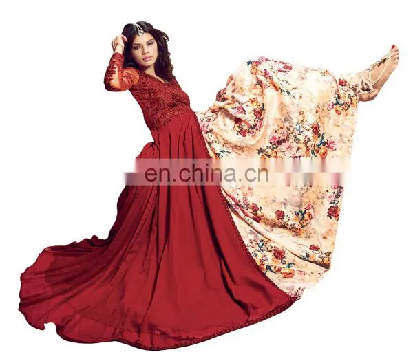 Women's Georgette Gown Stlye Anarkali Lehenga Suits 2017 (Semi Stitched) photo-2