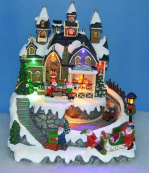 Polyresin Christmas Decoration 13” Led Gingerbread House With Rotating Figurines photo-4