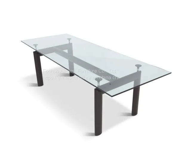 Modern Restaurant Asian Style Steel Legs Glass Long Dining Table photo-2