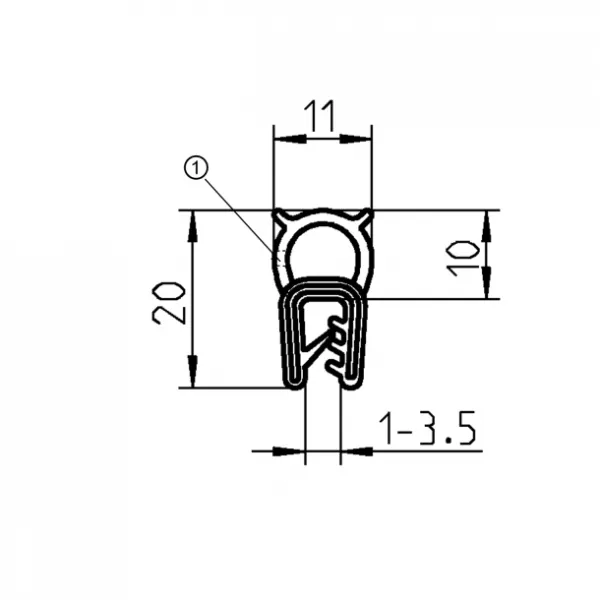 UL94 V0 Gaskets Made of Fire Protection Material Foam Rubber EPDM; Clamping Profile EPDM 60° ± 5 Shore A Black 1011-05-FR01