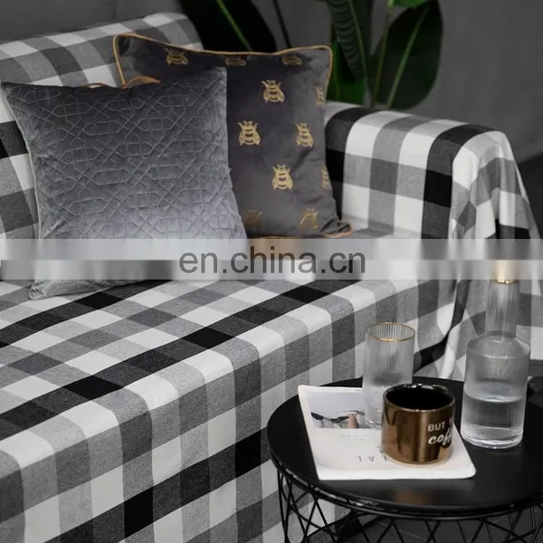 Custom Black and White Checker Sofa Protector Cover 100% Cotton Soft Plush Couch Cover photo-4