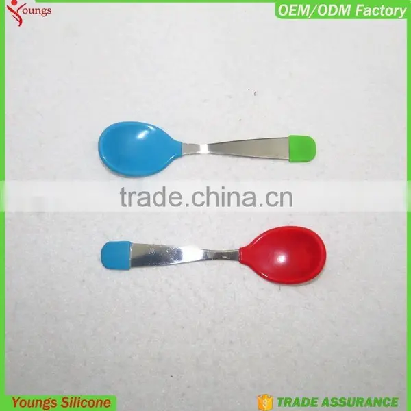 FDA Silicone Spoon With Stainless Steel Handle Silicone Baby Spoon photo-3