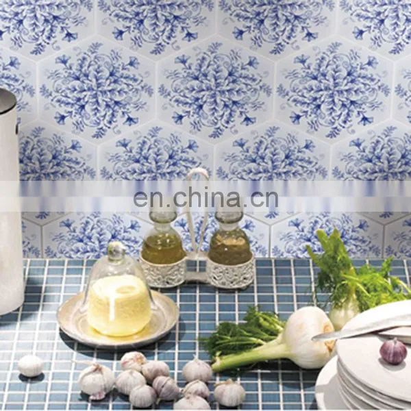 Kitchen and Bathroom Blue and White Porcelain All Hexagonal Brick Kitchen Bathroom Retro Floret Brick photo-2