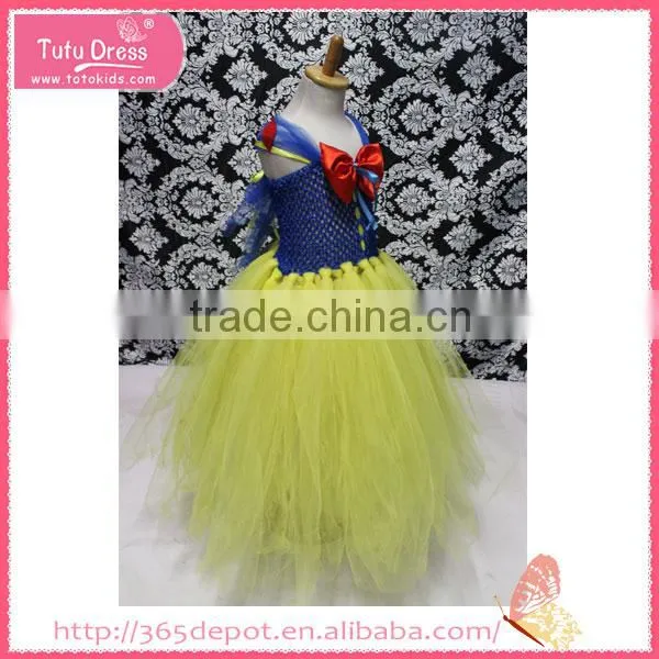 New Style Bright Yellow Ribbon Prom Dress Fluffy Voile Girl's Dress Children Frocks Designs photo-3