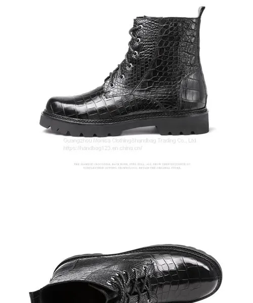 Thailand Crocodile Leather Men's Boots High-End Fashion Casual Martin Boots Lace Up Round Toe Leather High Boots photo-5