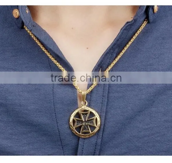 Circle the Cross Pendant Men's Titanium Steel Casting Necklace Gold Silver Color Promotion Gift photo-2