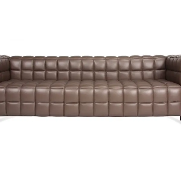 Kubus 3-Seat Sofa Replica Josef Hoffmann 1910 Classic Grid-Tufted Leather Sofa