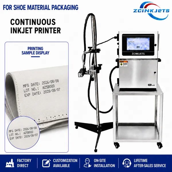 Continuous Inkjet Printer for Shoe Materials Leather PU EVA Rubber Parts Identification Coding