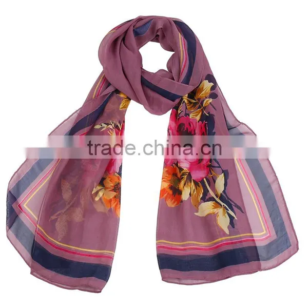 Simple And Big Flower Print Hot Sale Whole Sale Chiffon Scarf In Stock