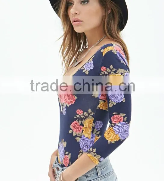 2014 Bodysuit Floral Printed Apparel for Women Bodysuit Cheap Female Clothing Quality Choice photo-4