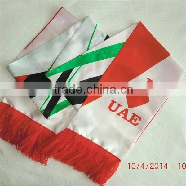 2015 Football Scarf, Satin Colorful Printing, Promotional Soccer Scarf, Made in China