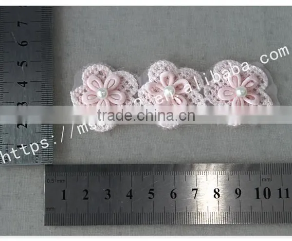 Beautiful 3 cm Handmade 3D Pink Pearl Flowers Crochet Lace Trims photo-6