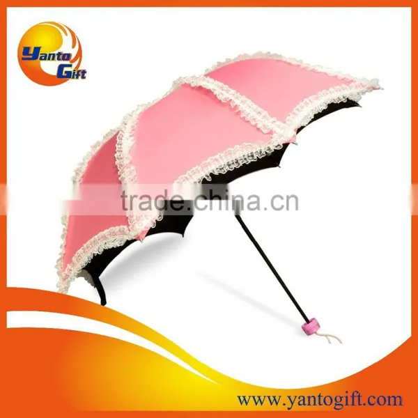 Custom Pink Color Three Folds Umbrella for Promotion photo-5