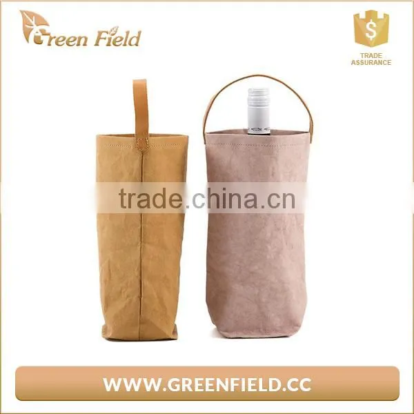 Green Field Washable Kraft Paper Single Wine Bottle Cooler Bag photo-4