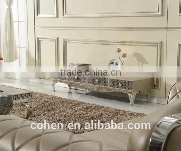 High End Royal Mosaic Decoration Livingroom Stainless Steel Furniture Coffee Table/center Table Covered by Real Leather/PU photo-6