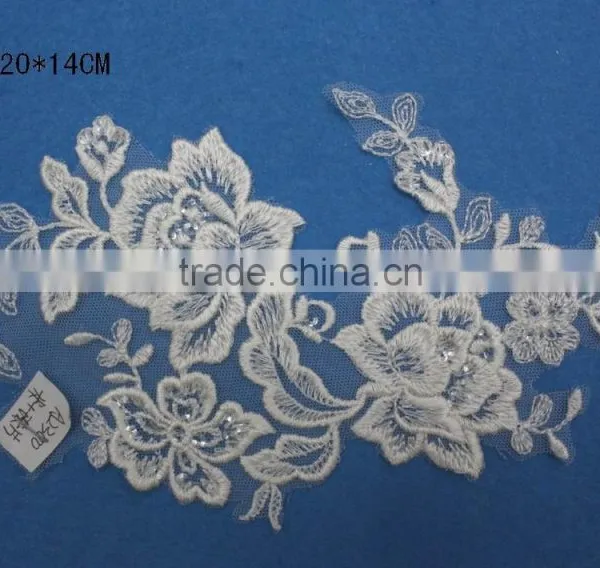 Color Corded Embroidery Bridal Lace Applique Wedding Dresses DIY Lace Applique Motif Corded & Embroidered Lace Applique photo-5