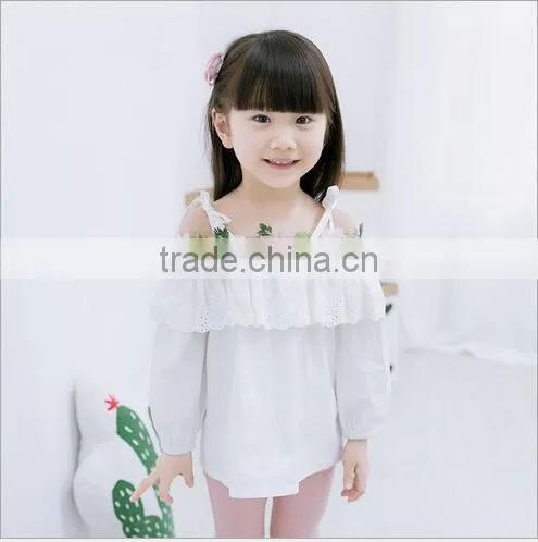 New 2017 Wholesale Summer Fashion Girls Cotton Strapless Lace Flowers Embroidered Blouses 2-8 Years photo-4