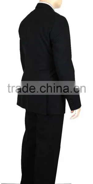 NAAMS MEN'S WOOL 2 BUTTON 2 VENT SLIM FIT SUIT JACKET FLAT FRONT PANT BLACK HERRINGBONE photo-2