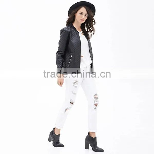 2016 Lady Casual Fashion Women Bomber Leather Winter Jacket for Wholesale photo-3