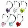 Heart Prong Set Stone Stainless Steel Gem Hoop Nose Ring / Piercing Jewelry With Cz Stone