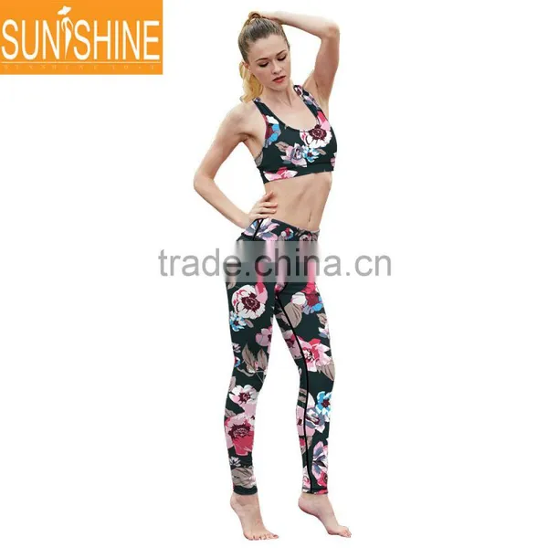 Custom Brand Women Gym Wear Floral Printing Yoga Fitness Wear Suits For Ladies photo-3