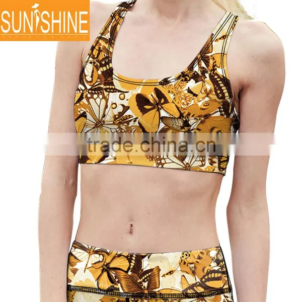 OEM Design And Brand Fitness Wear Butterfly Polyester Women Yoga Clothes Sets photo-4