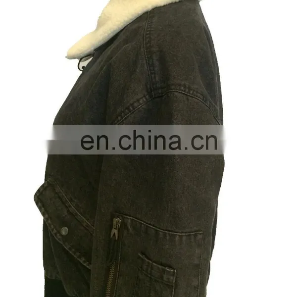Factory OEM Padding Sherpa Collar Denim Jacket Women Wholesale photo-5