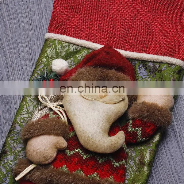 43CM Large 3D Green and Red High Quality Home Decoration Gift Christmas Stockings With Christmas Grass - Santa Claus photo-3