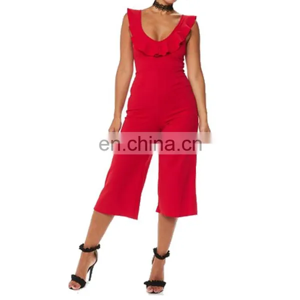 Custom Red Frill Culotte Jumpsuit Women's Fashion Casual Wear photo-5