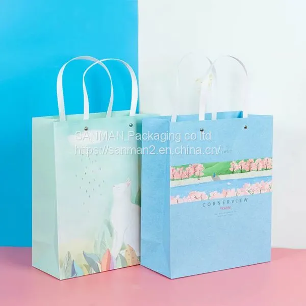 Light Blue Small Gift Paper Bag With Handle