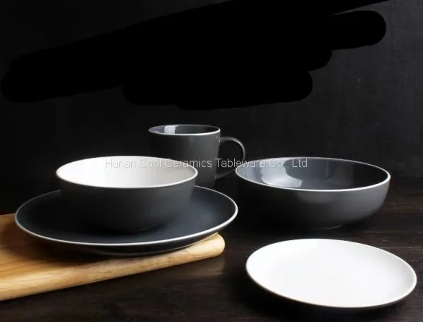 Hotel Restaurant Home Custom Black Colorful Color Bone China Crockery Ceramic Porcelain Dinnerware Set