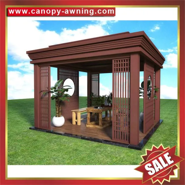 Modern Outdoor Hotel Villa Park Garden Wood Style Aluminum Alu Gazebo Pavilion Pagoda Gloriette Canopy Awning for Sale photo-5