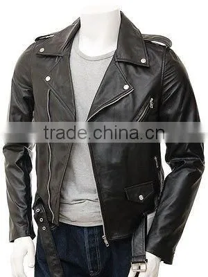Men's Motorcycle Classic Biker Leather Jacket Style Marlon Brando photo-2
