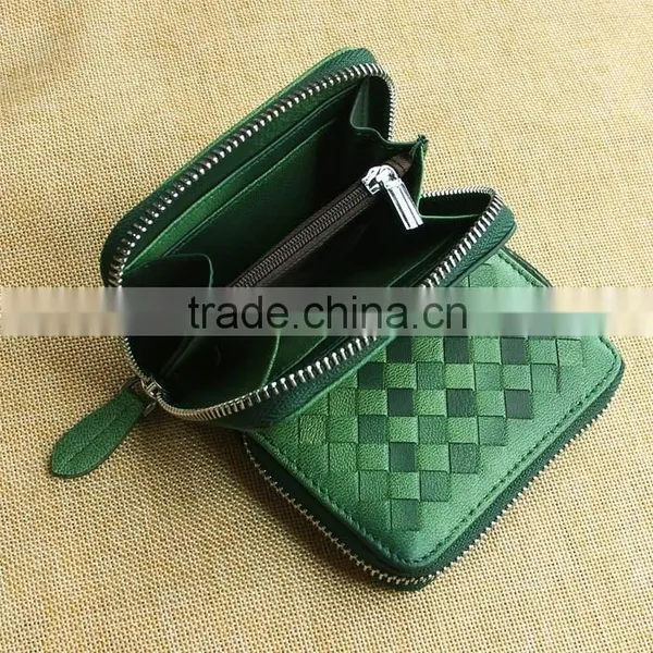 Gird Pattern Lady's Genuine Lamb Leather Zipper Coin Wallet photo-2