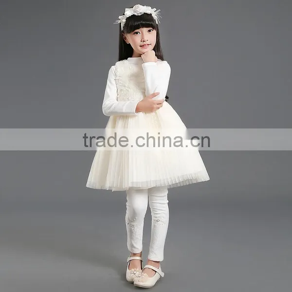 Wholesale New Design Off-shoulder Fur Ruffle Antumn and Winter Girl Dress 4-12y