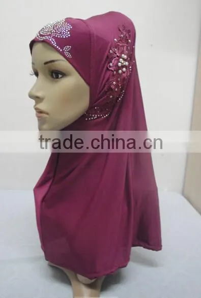 H299 Latest One Piece Instant Hijab With Lace and Rhinestones,muslim Scarf photo-3