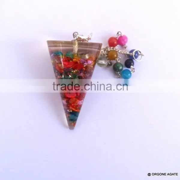 Orgonite Mix Onyx Stone Smooth Pendulum With Chakra Chain photo-4