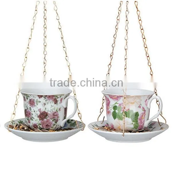 Hanging Teacup Ceramic Bird Feeder photo-2
