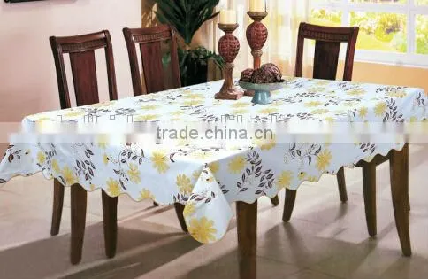 waterproof oblong table cloth, flower printed Vinyl table cloth with flannel backing,