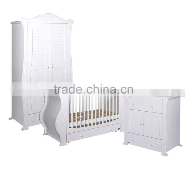 3 Piece Kids White Bedroom Furniture Set (Baby Cot / Chest of Drawers/ Wardrobe)
