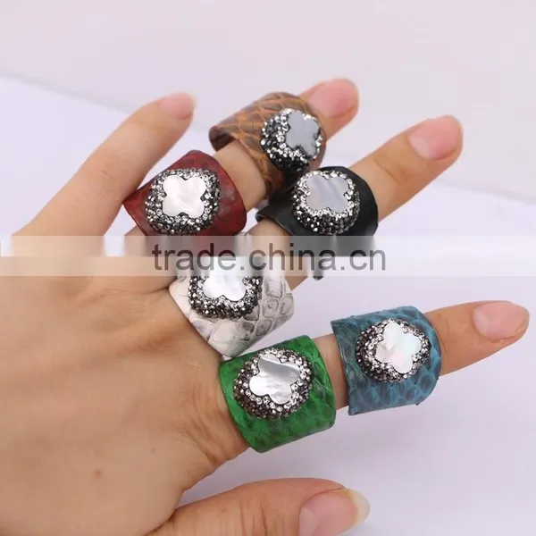 Natural White Shell Druzy Ring, Snakeskin Rings, Pave Setting Crystal Jewelry Finger Druzy Stone Ring photo-4