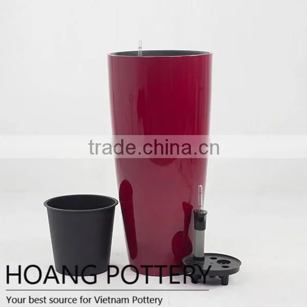 Red Fiberglass Flower Pot - Urban Design Fiberglass Planter