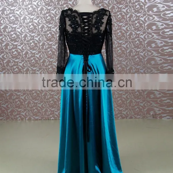RSE647 Black And Peacock Blue Chinese Wedding Dress Tall Mother Of The Bride Lace Dresses Beach Wedding Dress Navy Blue photo-2