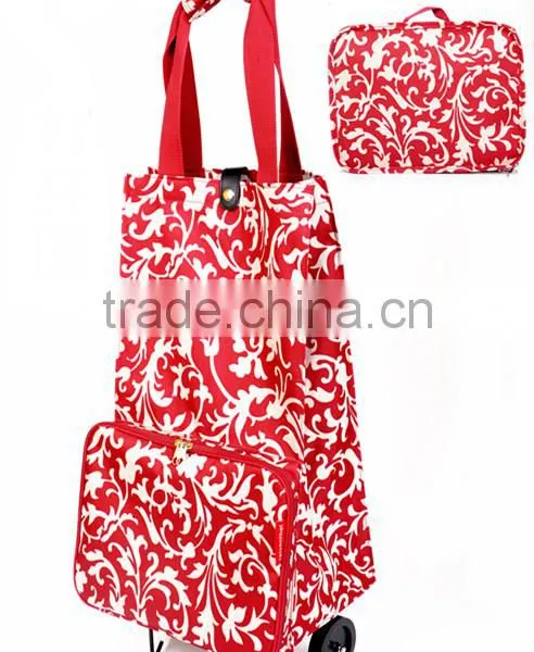 Set of 1 Trolley Shopping Bag With 2 Wheels and Zipper Pocket photo-2