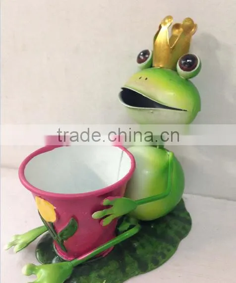 Garden Decoration Sitting Frog Metal Frog Garden Art Metal Garden Decoration Gerden Decor Stakes Metal Frog With Frlower Pot photo-4