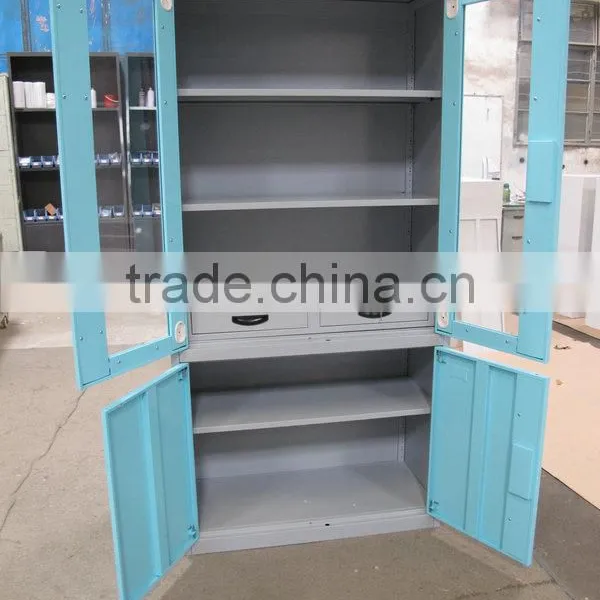 Steel Swing Doors Glass Cupboard Storage Bookshelf photo-3