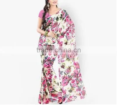 2016 Indian Traditional Saree Print Series Chiffon Long Irregular Women Dress photo-4