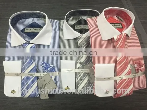 Stock USA Men Oxford Stripes Dress Shirt With Tie/Hankie/Cufflinks photo-2