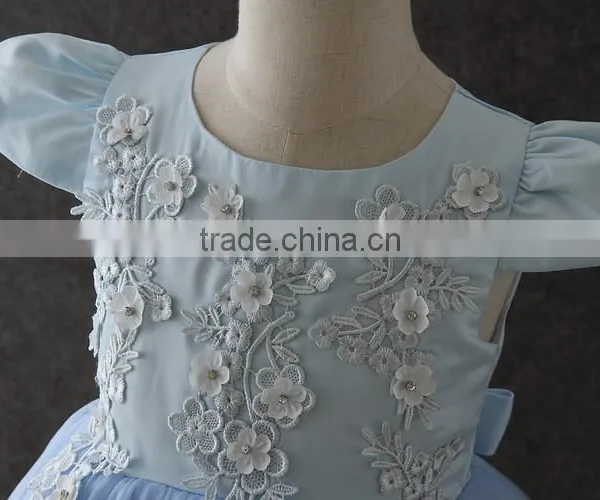 High Quality OEM Princess Blue Short Sleeves Embroidery Flower Girls Party Dresses Lovely Fluffy Tulle Baby Communion Dresses photo-4