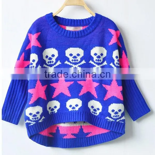 Latest Design Skull Pattern Girls Knitted Pullover Sweater photo-3